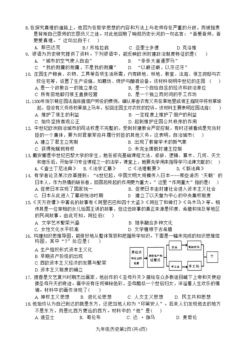 海南省海口市八校联考2024-2025学年部编版九年级上学期期中历史试题第2页