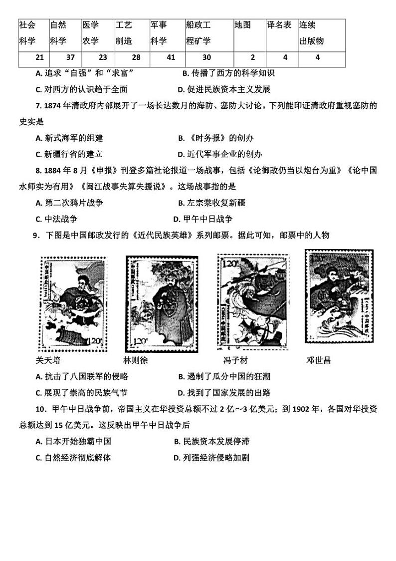 山东省潍坊市诸城市2024~2025学年部编版八年级上学期11月期中历史试题(含答案)第2页