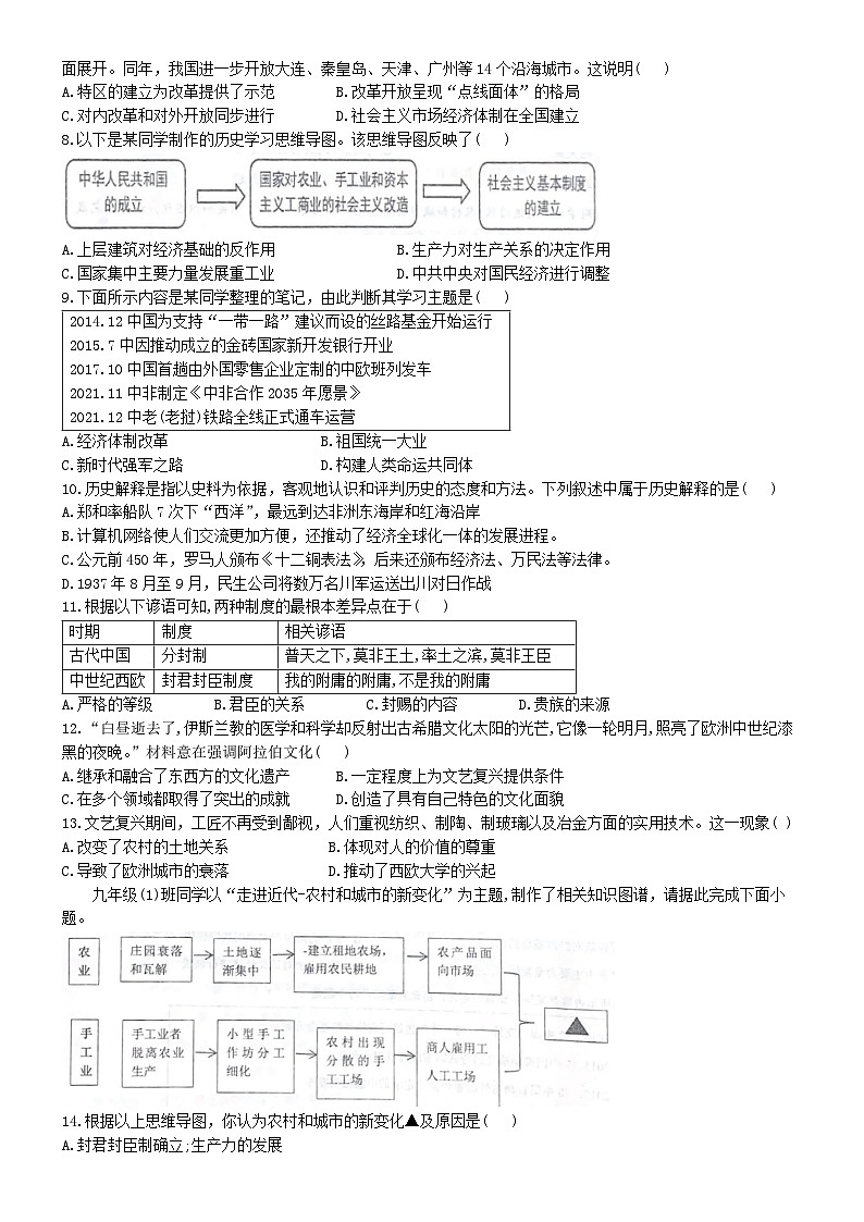 重庆市梁平区2024-2025学年九年级上学期期中历史试题第2页