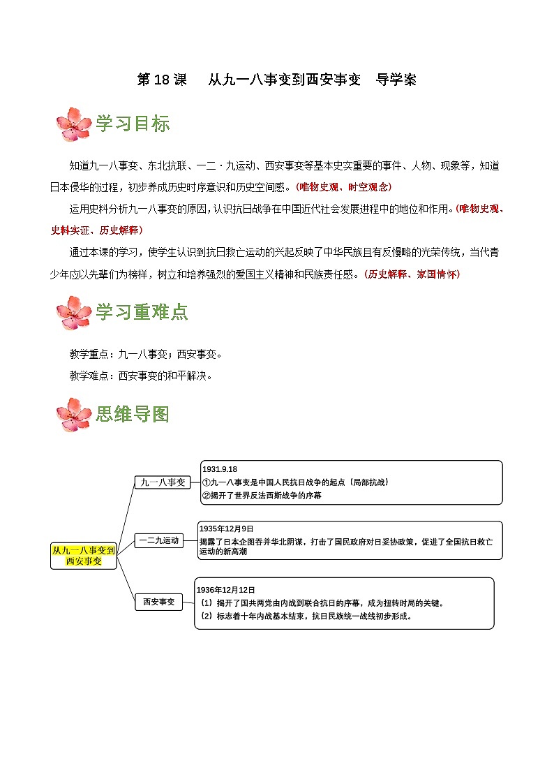 人教版初中历史八上 第18课 从九一八事变到西安事变 教学课件+教案+学案+分层作业01