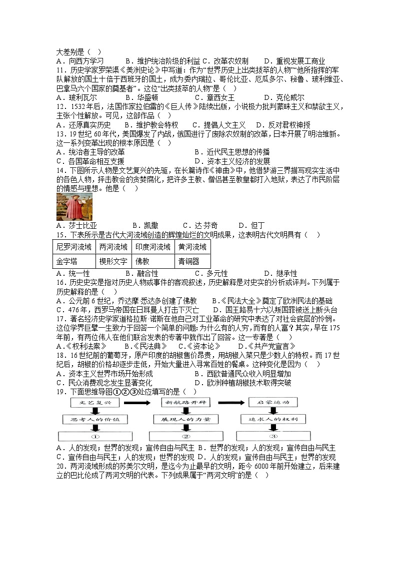 江苏省盐城市东台市第一教育联盟2024-2025学年九年级上学期11月期中历史试题02