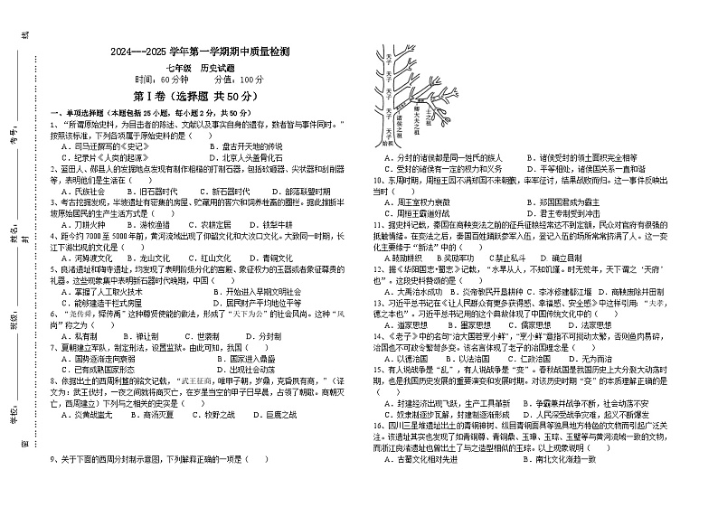 山东省聊城市茌平区2024-2025学年七年级上学期期中考试历史试题第1页