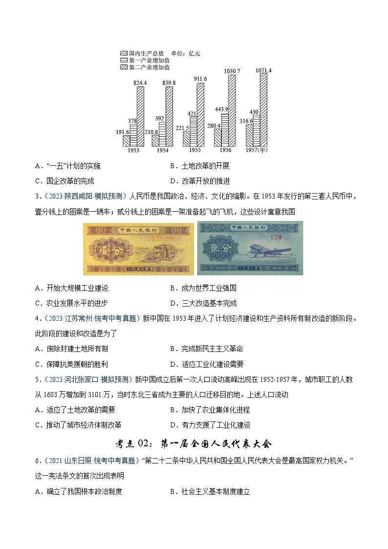 2025年中考历史一轮复习考点巩固卷17 社会主义制度的建立与社会主义道路的探索(原卷版)第2页