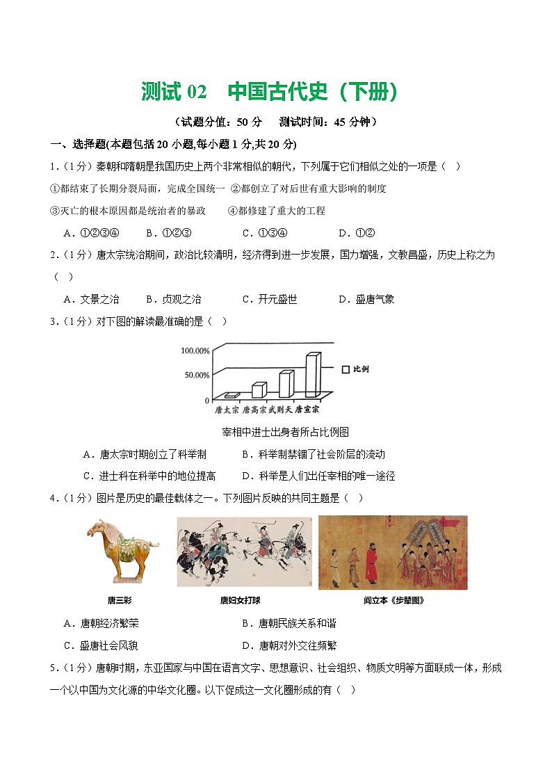 2025年中考历史一轮复习(测试02)中国古代史(七年级下册)(原卷版)第1页
