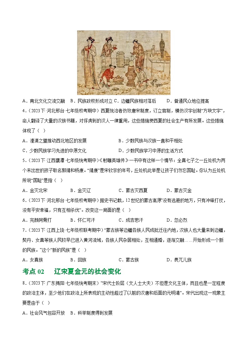 2025年中考历史一轮复习(练习)专题05 辽宋夏金元时期:民族关系发展和社会变化(解析版)02