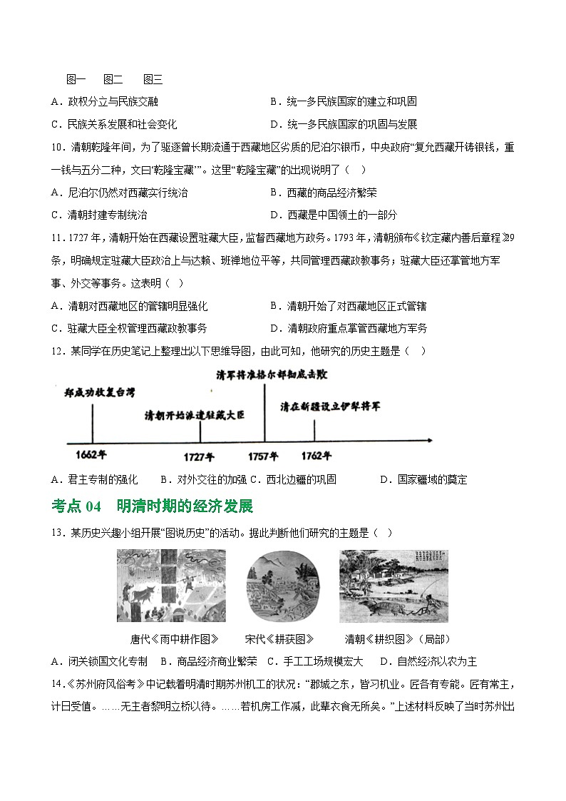 2025年中考历史一轮复习(练习)专题06 明清时期:统一多民族国家的巩固与发展【修改版】(原卷版)第3页