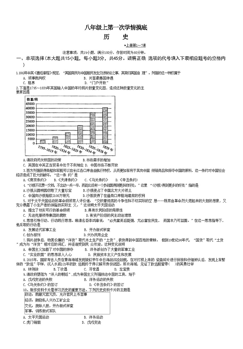 安徽省阜阳市临泉县2024-2025学年部编版八年级上学期第一次月考历史试卷第1页