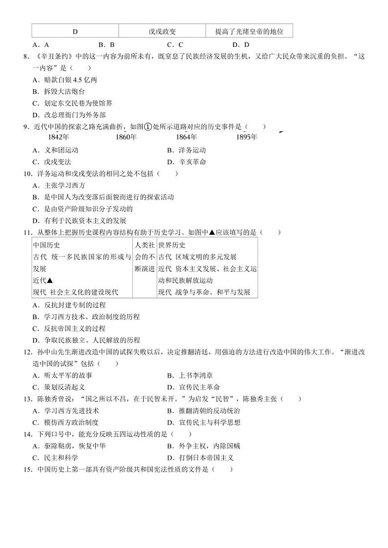 辽宁省辽阳市灯塔市2024~2025学年八年级(上)期中历史试卷(含答案)第2页