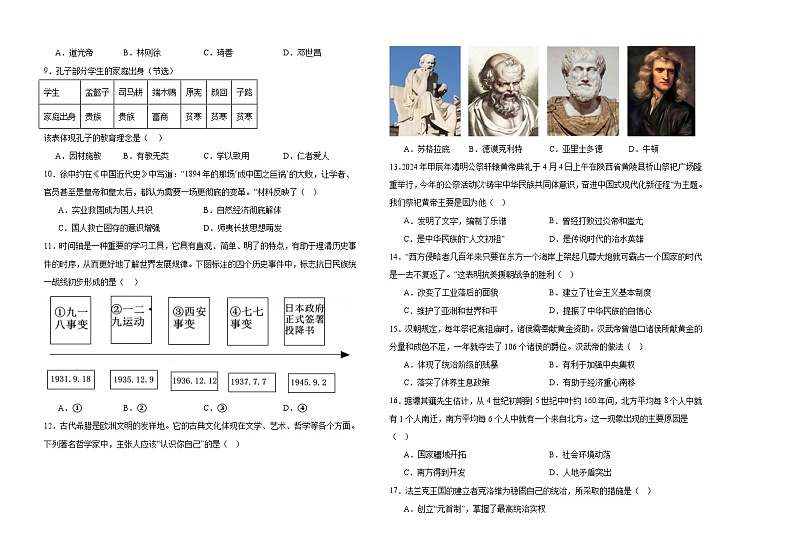 黑龙江省齐齐哈尔市富裕县益海学校2024-2025学年部编版九年级上学期11月期中历史试题02