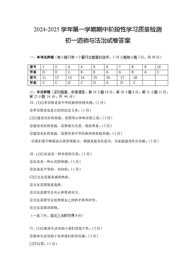 初一道德与法治答案(2中)第1页