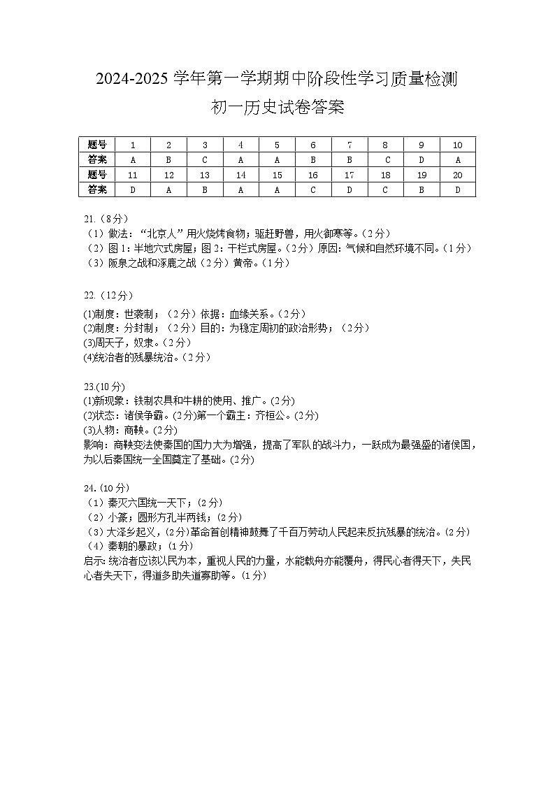 2024初一历史答案(2)第1页