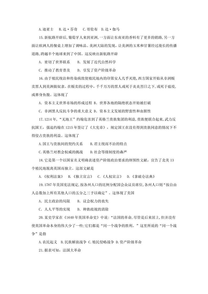 山东省烟台招远市(五四制)2024~2025学年八年级(上)期中历史试卷(含答案)第3页