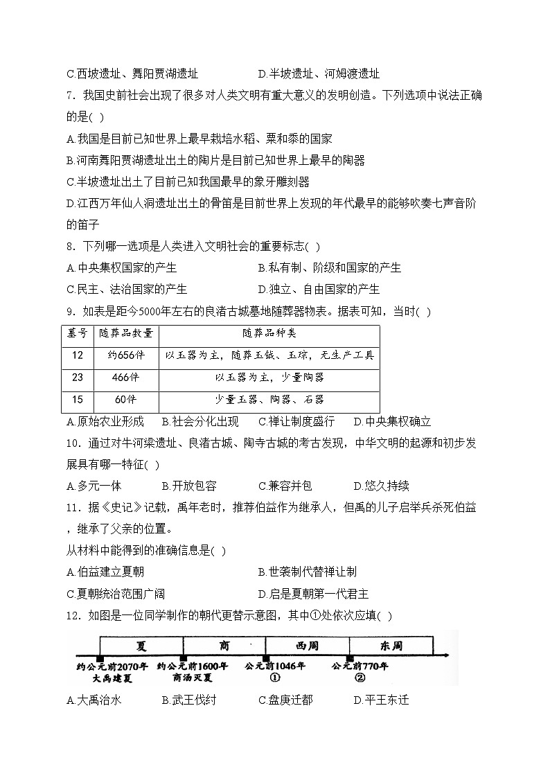 辽宁省大连市瓦房店市2024-2025学年部编版七年级上学期10月月考历史试卷(含答案)第2页