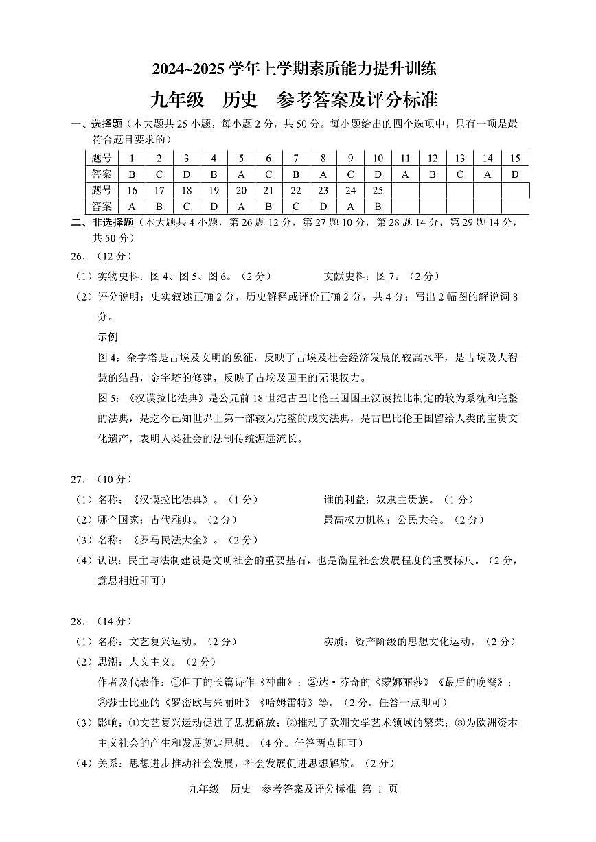 綏江 期中 九 歷史 答案第1頁(yè)