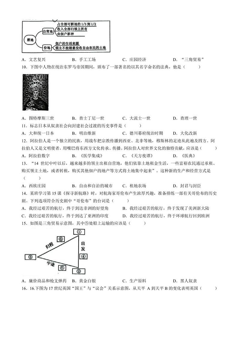 河南省三门峡市灵宝市2024~2025学年九年级(上)期中历史试卷(含答案)第2页