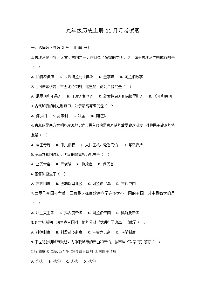 黑龙江省齐齐哈尔市区五地2024-2025学年九年级上学期11月月考历史试题01
