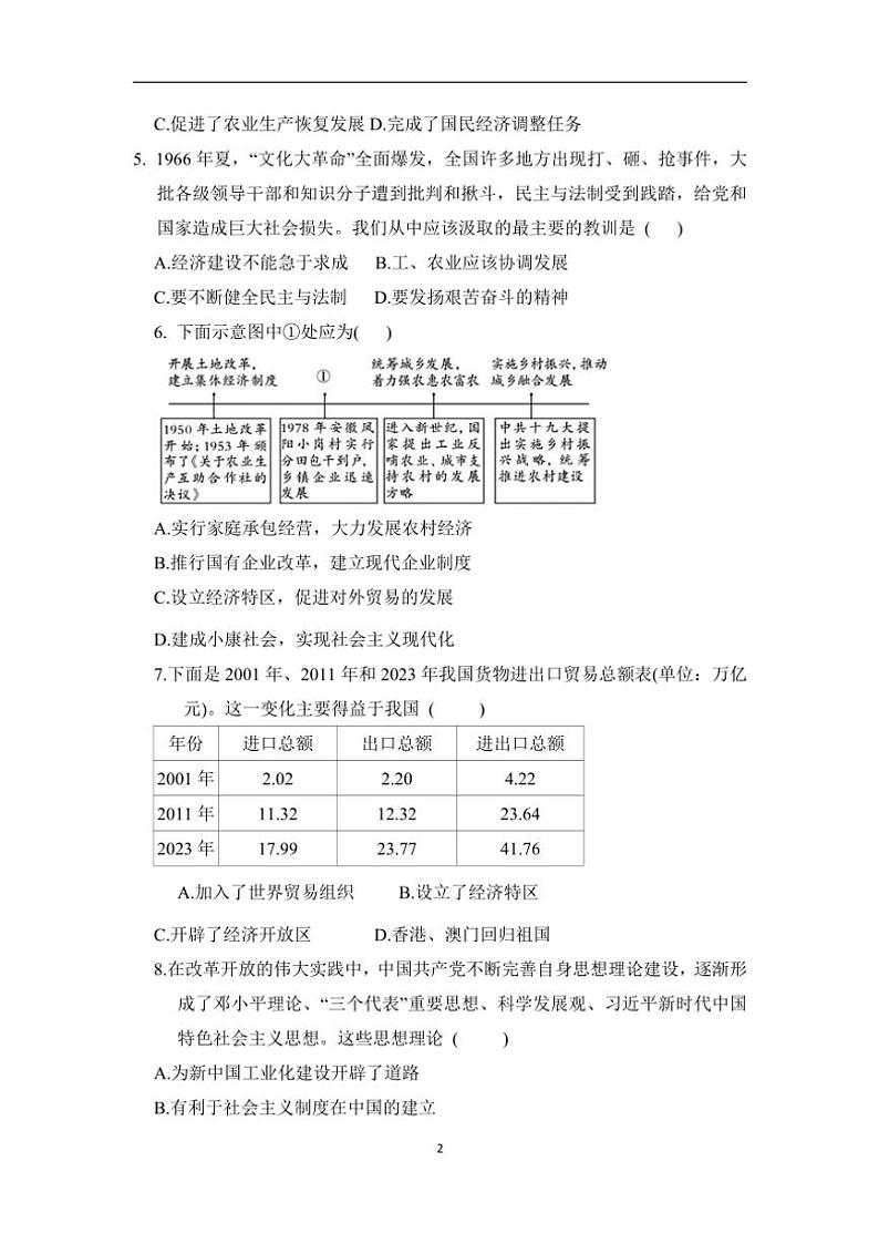 2024~2025学年部编版历史八年级(下)期末模拟训练卷(二)含答案第2页