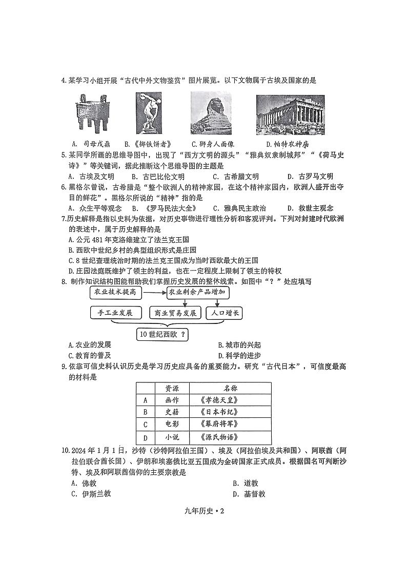 辽宁省沈阳市沈北新区2024-2025学年上学期期中九年级历史试题02