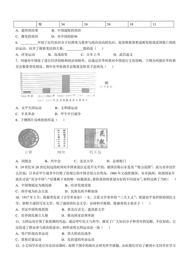 河北省保定市清苑区2024~2025学年八年级(上)期中历史试卷(含答案)第2页