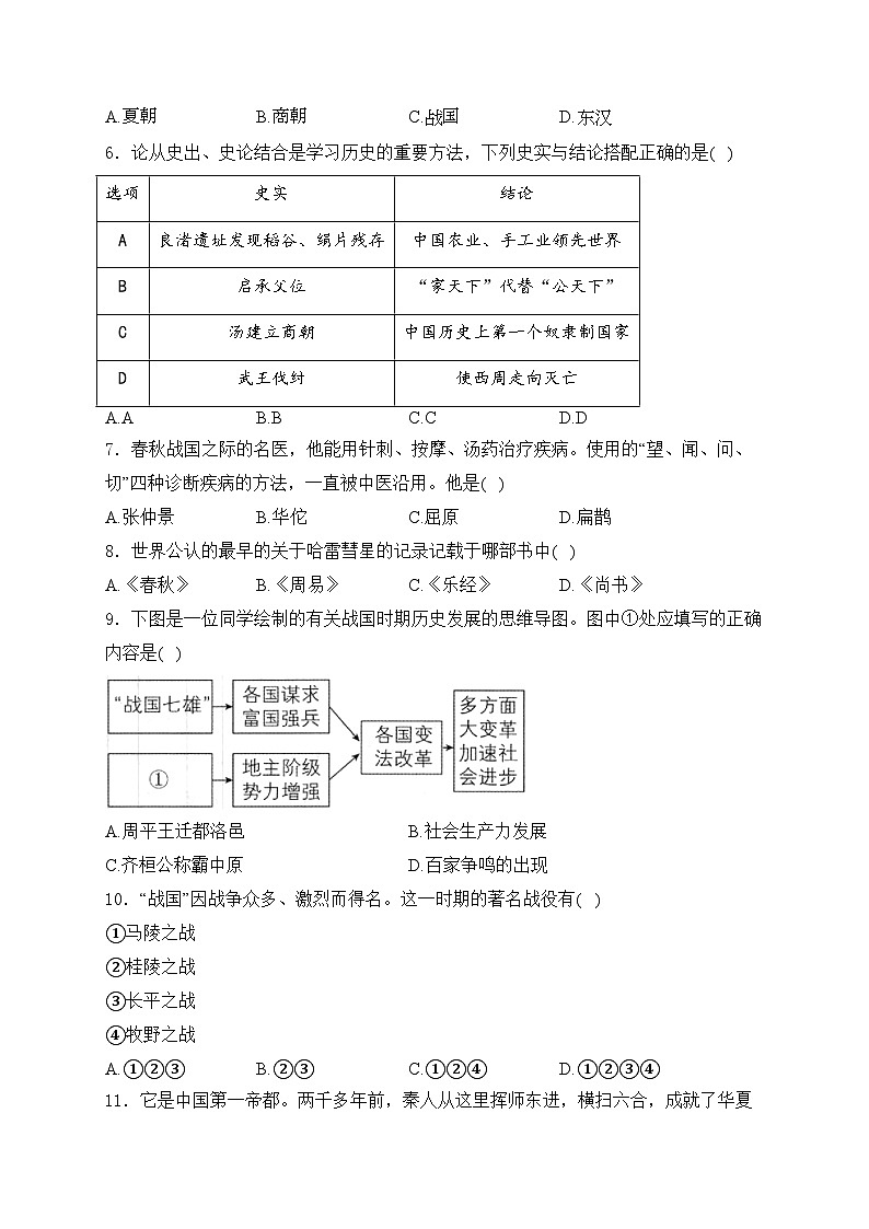 黑龍江省伊春市2024-2025學(xué)年七年級上學(xué)期期中歷史試卷(含答案)第2頁