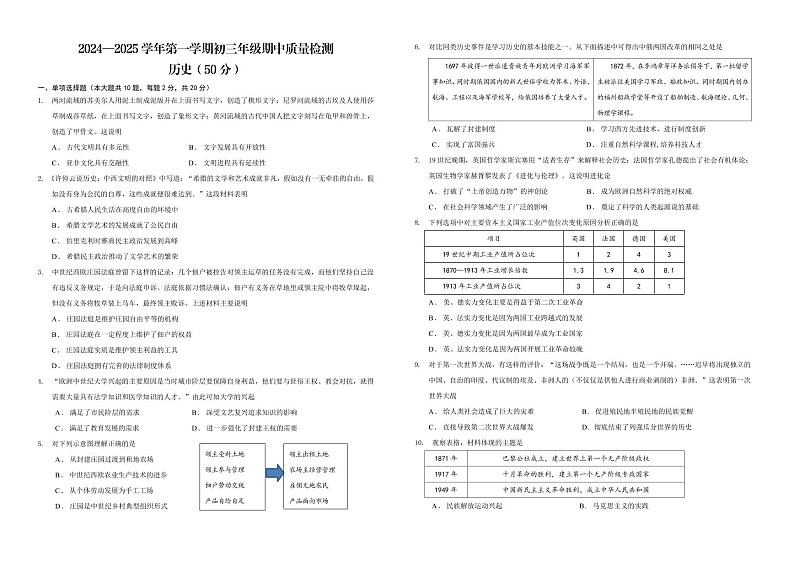 历史 试卷 PDF版第1页