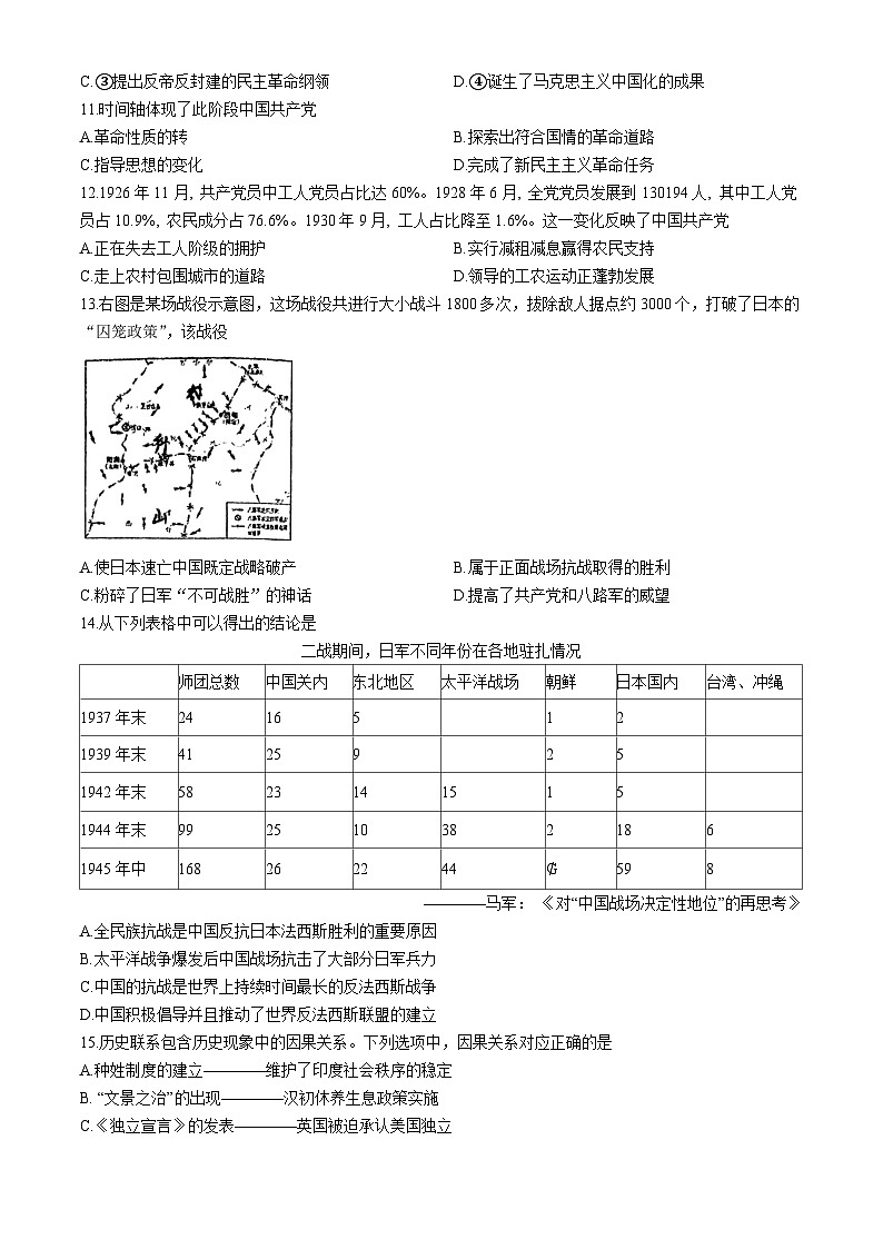 重庆市九龙坡区四川外国语大学附属外国语学校2024-2025学年九年级上学期期中历史试题(无答案)第3页