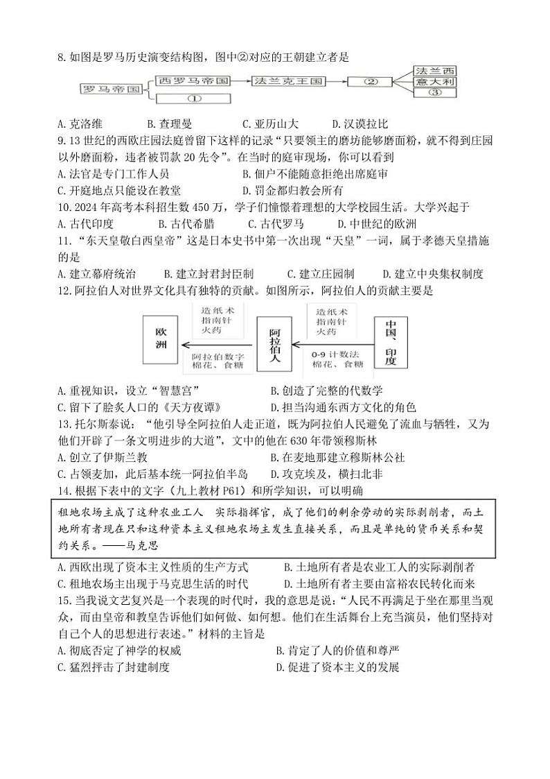 2024~2025学年山东省临沂市罗庄区九年级(上)期中历史试卷(含答案)第2页