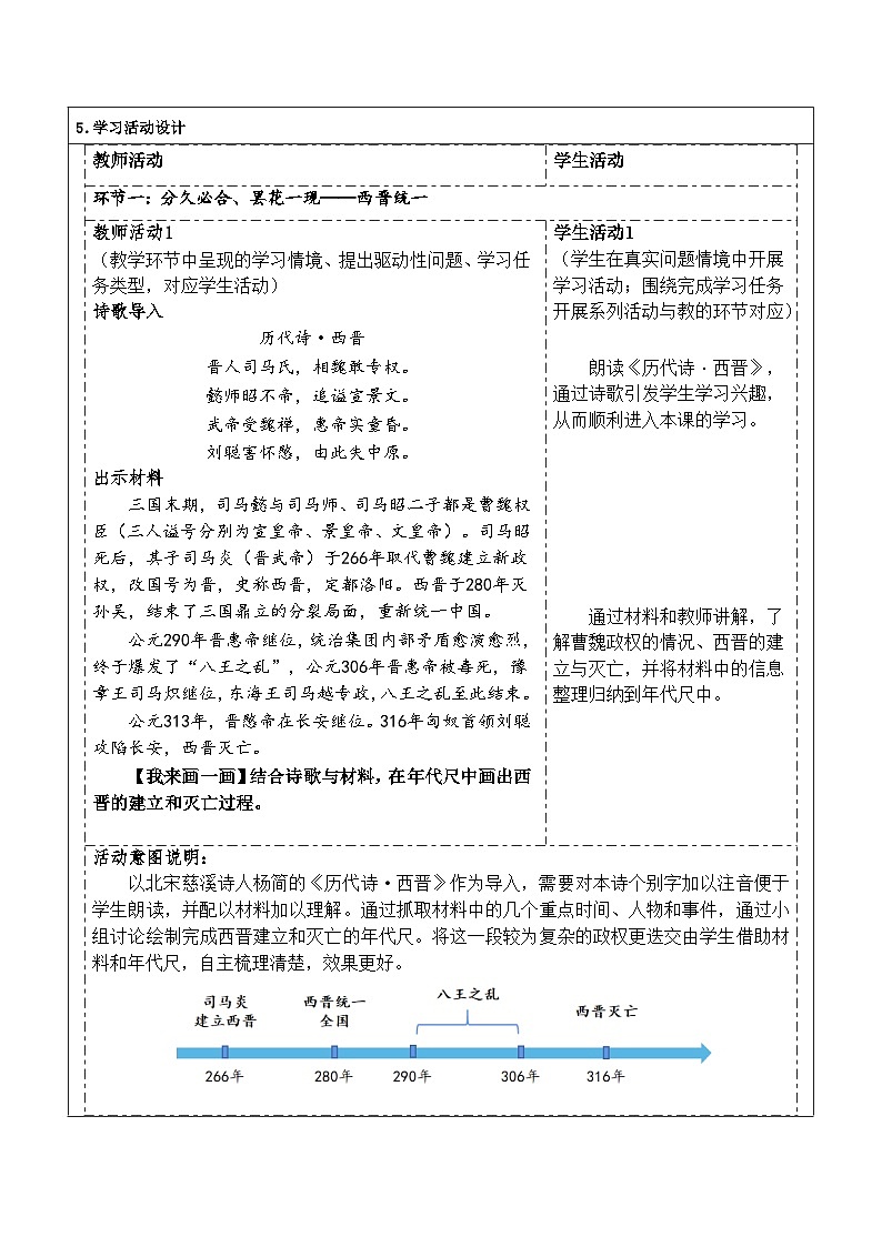 部编版历史七年级上册 第17课 西晋的短暂统一和北方各族的内迁 教案1第2页