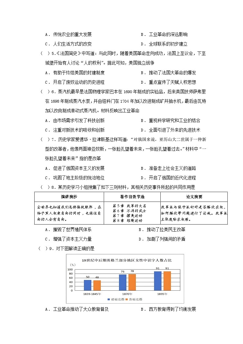 2024-2025学年度初中历史12月考试卷第2页
