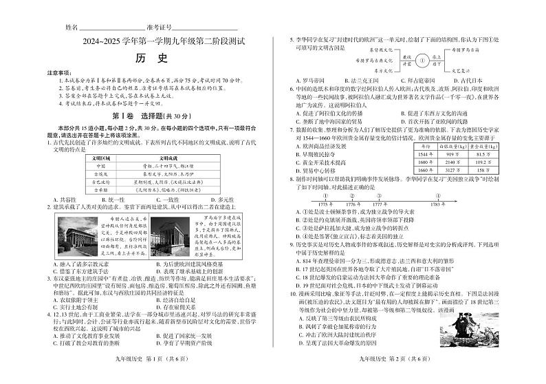 九年级第二阶段测试历史第1页