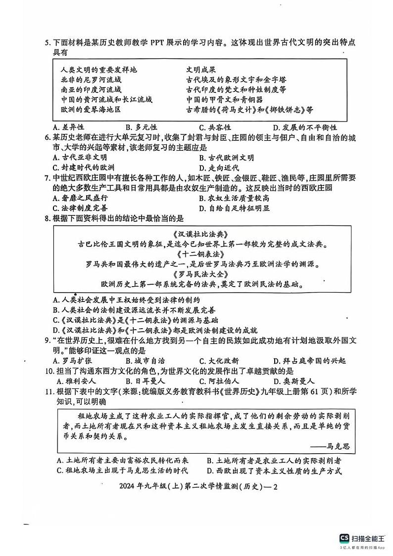 湖南省邵阳市邵东市2024-2025学年九年级上学期12月月考历史试题第2页