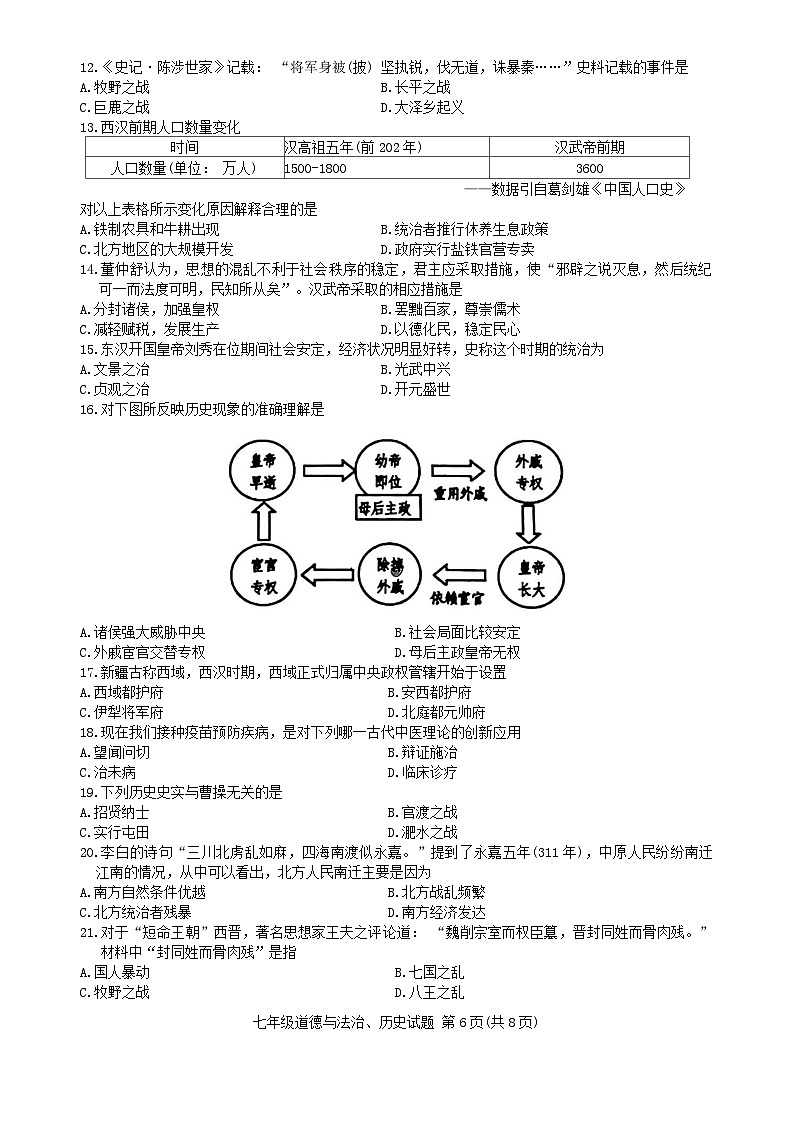 吉林省长春市二道区2024-2025学年七年级上学期12月期末质量调研历史试题(含答案)第2页