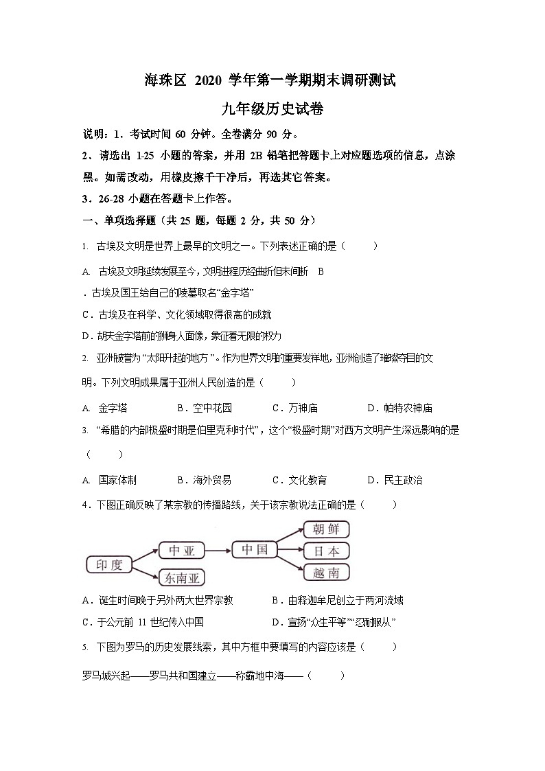 广东省广州市海珠区2020-2021学年九年级上学期期末历史试题(含答案)第1页