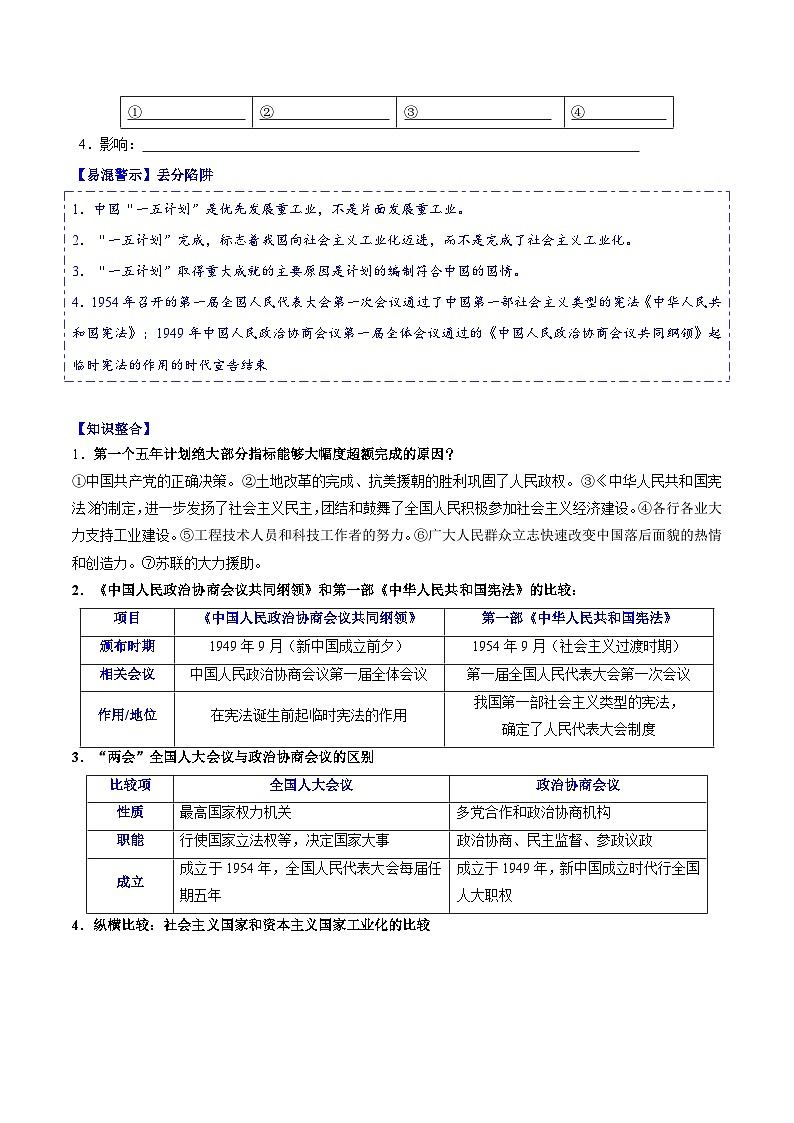 人教统编版历史八年级下册4《 新中国工业化的起步和人民代表大会制度的确立》(导学案)第2页