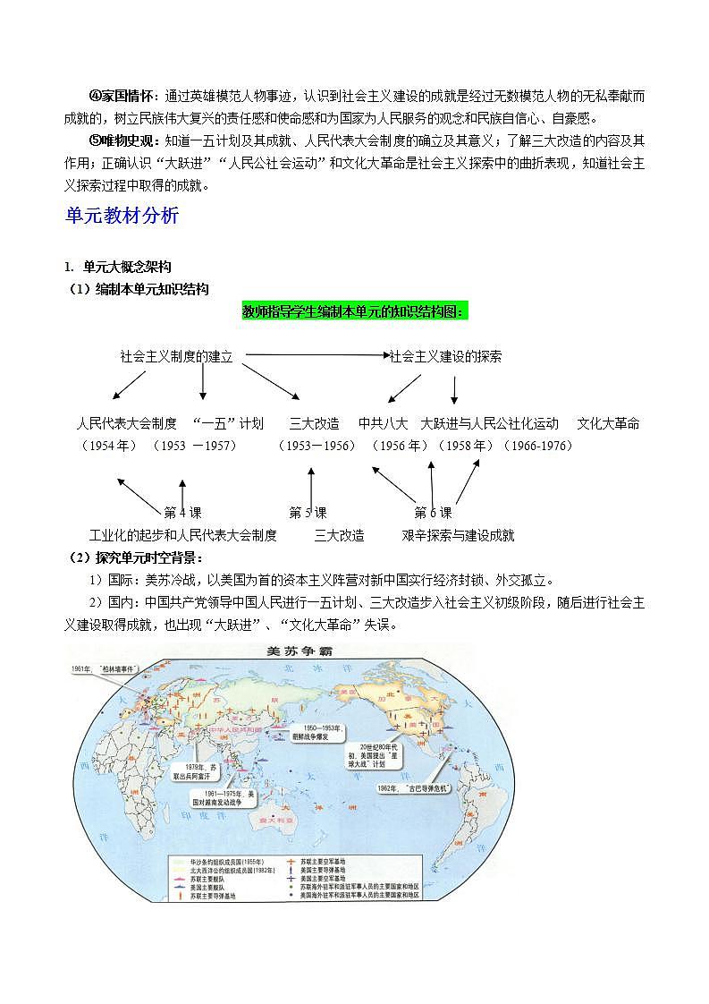人教统编版历史八年级下册第二单元 《社会主义制度的建立与社会主义建设的探索》(大单元教学设计)第3页