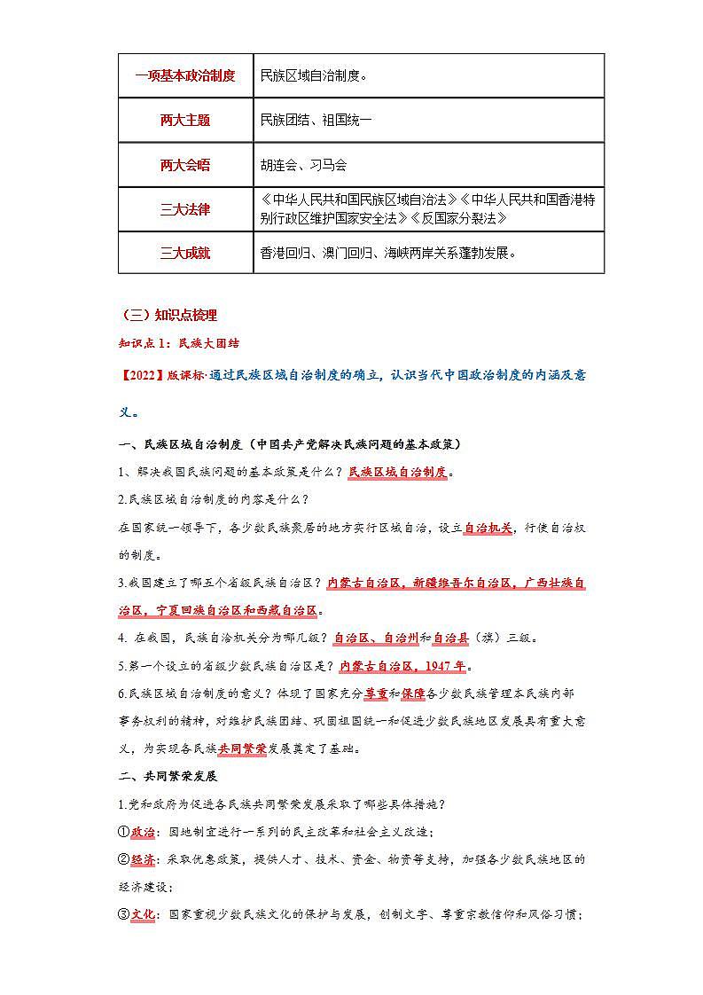 人教统编版历史八年级下册第四单元 《民族团结与祖国统一》(单元背记与考点突破)第3页