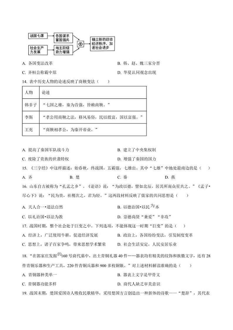 2024~2025学年山东省日照市东港区新营中学七年级上期中历史试卷(含答案)第3页