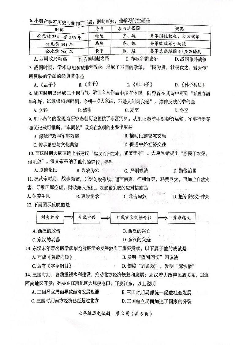 湖南省郴州市2024--2025学年部编版七年级历史上学期期末测试题第2页
