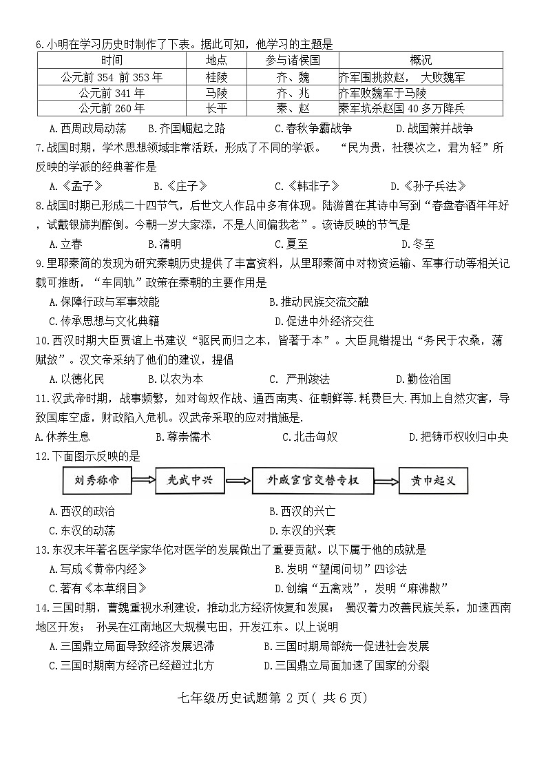 湖南省郴州市2024--2025学年七年级上学期期末历史试题(含答案)第2页