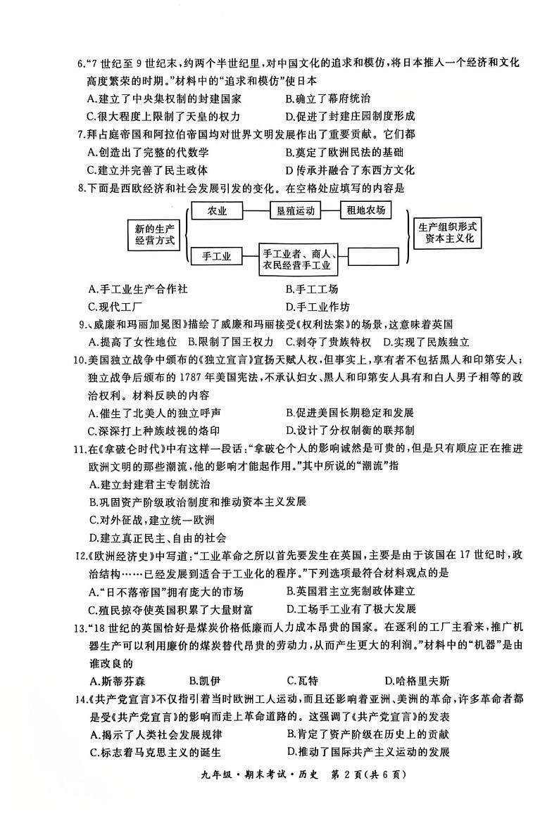 黑龙江省牡丹江市第十一中学2024-2025学年部编版九年级上学期期末历史试卷第2页