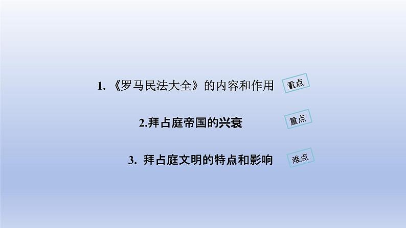 2024九年级历史上册第三单元封建时代的欧洲第10课拜占庭帝国和查士丁尼法典课件(人教版)第3页