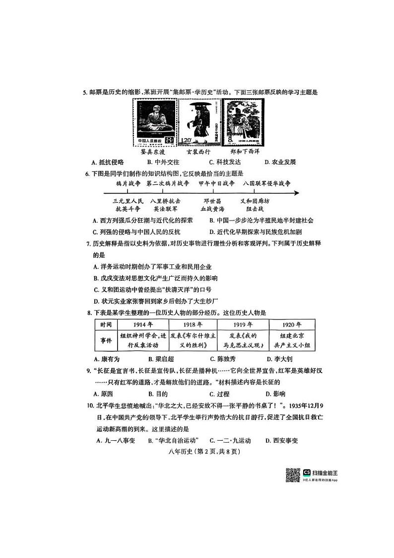 辽宁省沈阳市和平区2024-2025学年部编版八年级上学期期末考试历史试题第2页