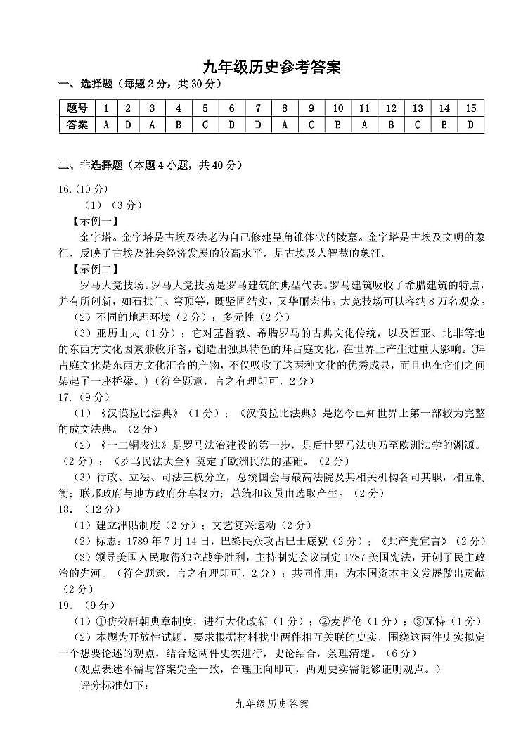 07b甘井子区九年级历史答案第1页