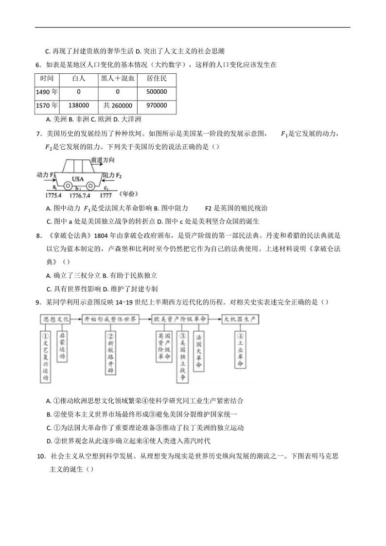 2024~2025学年山东临沂市九年级上历史期末测试全真模拟试卷(含答案)第2页