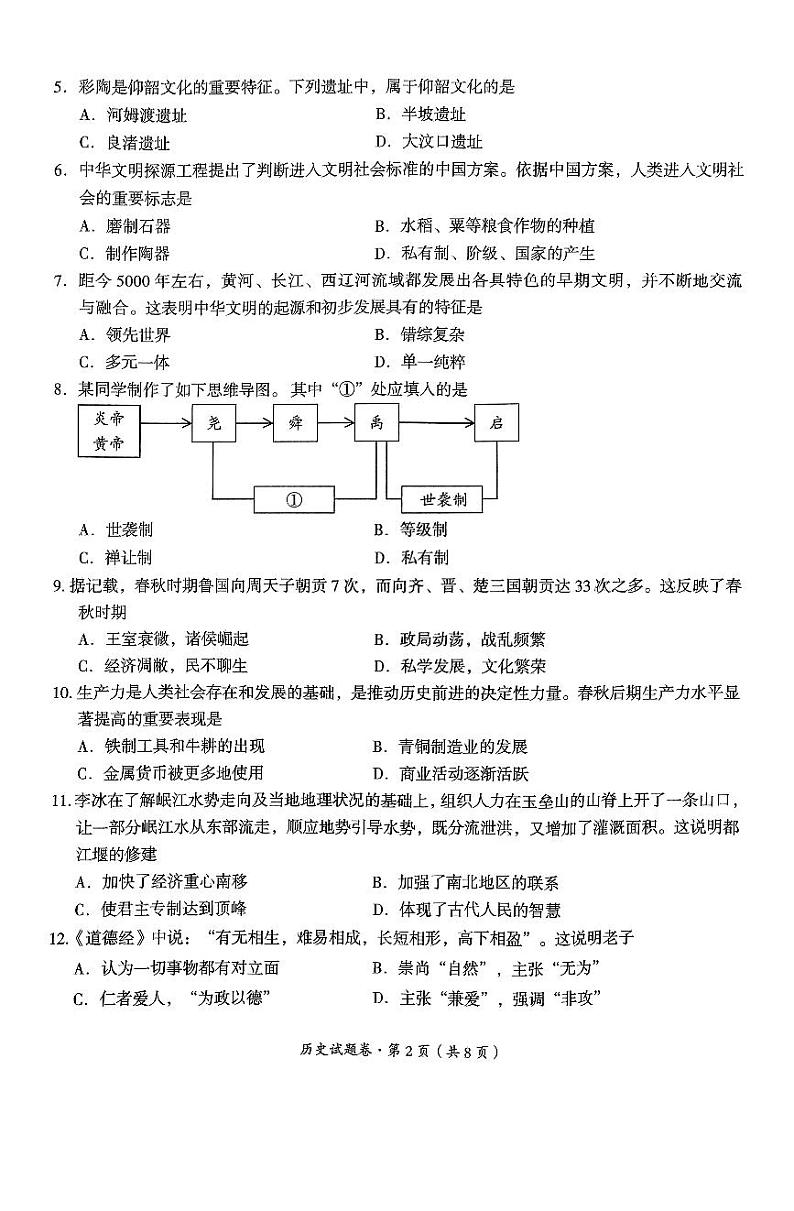 【7年级05历史】曲靖市2024-2025学年秋季学期期末考试七年级历史试题卷(pdf原卷版)第2页