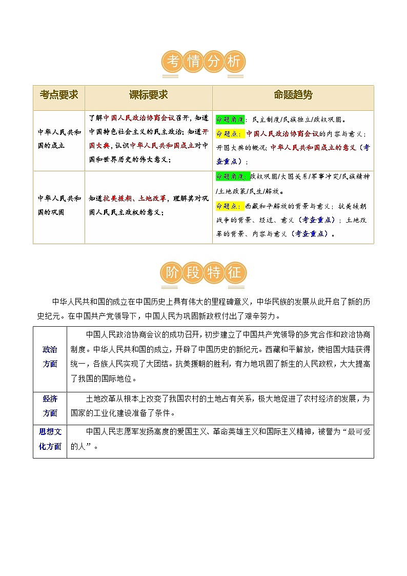 中考历史一轮复习(讲义)专题13 中华人民共和国的成立和巩固(解析版)第3页