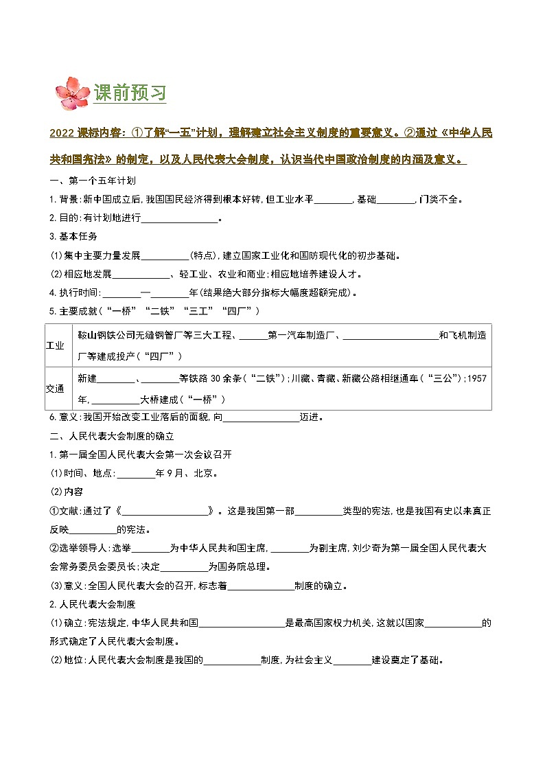 第4课   新中国工业化的起步和人民代表大会制度的确立(导学案) 第2页