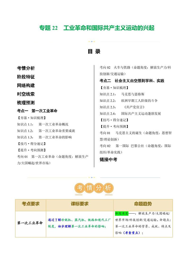 (讲义)专题22 工业革命和国际共产主义运动的兴起(教师版) 2024年中考历史一轮复习讲练测(全国通用)第1页