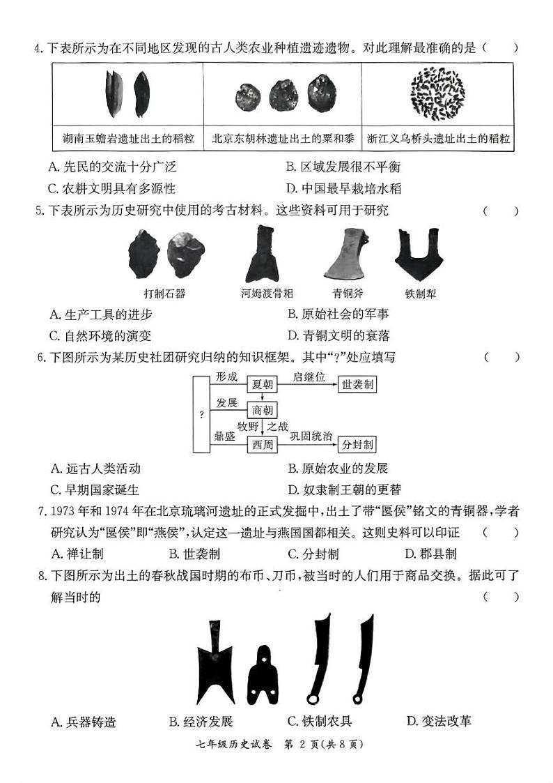 广东省河源市紫金县2024-2025学年七年级上学期1月期末历史试题第2页