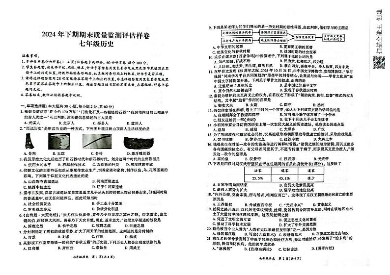 四川省广安市华蓥市2024-2025学年七年级上学期期末考试历史试题第1页